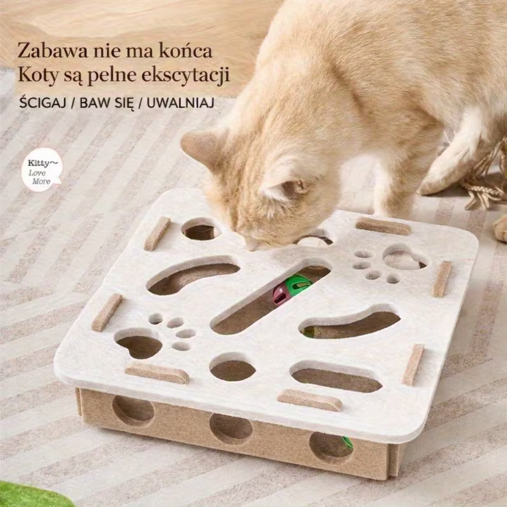 Interaktywny Labirynt Drewniany - Łamigłówka dla Kota